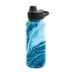 lot 31706 image: Simple Modern 32 Fluid Ounces Summit Insulated Stainless Steel Water Bottle with Straw lid, Ocean Geode & Cream White (2 piece)