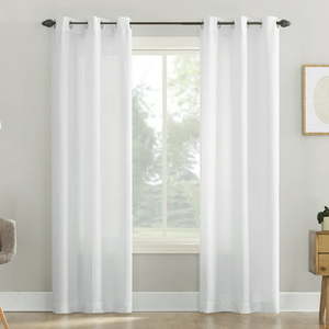 lot 31710 image: Mainstays Waffle Casual Textured Semi-Sheer Grommet Curtain Panel Pair, White  (38 x 84)  (2 pack)