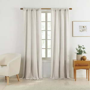 lot 54402 image: Gap Home Yarn Dyed Chambray Organic Cotton Window Curtain Pair, Beige