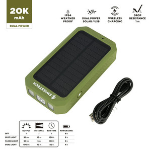 lot 54408 image: Swiss Tech Leistung 20000 mAh Wireless Solar Power Bank