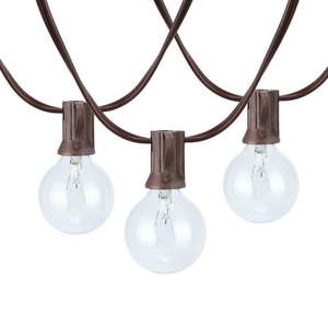 lot 54420 image: Better Homes & Gardens 110 Volts Electric 18.7 feet 20 Count G40 Clear Glass Globe Bulbs Brown Wire String Lights for Outdoor and Indoor Use