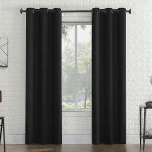 lot 54429 image: Sun Zero Arlo Textured Thermal Insulated Grommet Curtain Panel Pair, Black   (40 x 84)