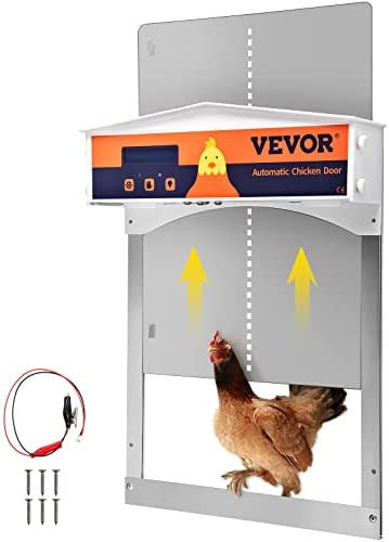 lot 41242 image: VEVOR Gray Automatic Chicken Coop Door, Auto Close, Gear Lifter Galvanized Poultry Gate with Evening and Morning Delayed Opening Timer & Light Sensor, Battery Powered LCD Screen, for Duck