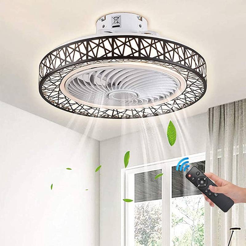 lot 22984 image: Ceiling Fan with Lights 72W Enclosed Low Profile Remote Control 3 Color Dimmable, Modern 20 In Ceiling Fan Light Kit Fixture Flush Mount 7 Blades LED Kids Ceiling Fan 3 Files Timing