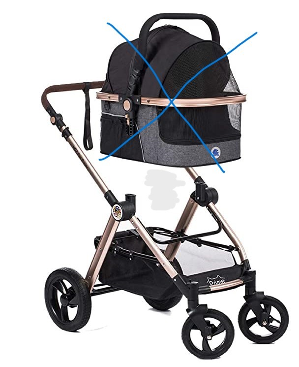 lot 31291 image: HPZ Pet Rover Prime Luxury DogCatPet Stroller (Stroller Base only) with Detach CarrierPump-Free Rubber TiresAluminum FrameReversible Handle for Medium & Small Pets (Taupe)