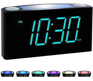 lot 43286 image: Rocam Digital Alarm Clock for Bedrooms - Large 7 LED Display with Dimmer, Snooze, 7 Night Light, Easy to Set, USB Chargers, Battery Backup, 1224 Hour for Kids,Boys,Teens,Heavy Sleepers (Blue)