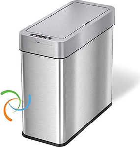 lot 43253 image: iTouchless 4 Gallon Slim Sensor Trash Can with AbsorbX Odor Control System, Lid Opens Left, 15 Liter Stainless Steel Automatic Wastebasket, Space-Saving Bin for Bathroom, Kitchen, Office, Hotel