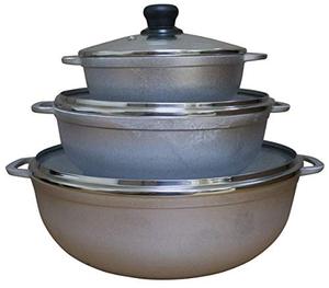 lot 43274 image: IMUSA USA Traditional Colombian Natural Caldero Glass Lid & Steam Vent 3-Piece (1.43.46.6) Quart, Silver (Dutch Oven Set)