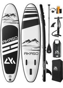 lot 33202 image: AKASO Inflatable Stand-Up Paddleboard, Yoga SUP with Backpack, Non-Slip Deck, Waterproof Bag, Leash, Floating Paddle and Hand Pump