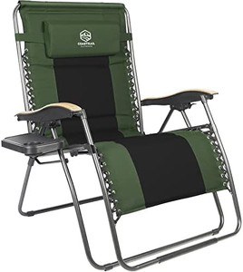 lot 23216 image: Coastrail Outdoor Zero Gravity Chair Oversized XXL 33.5 Patio Padded Reclining Lounger with Pillow, Side Table for Camping, Lawn, Garden Green1pack