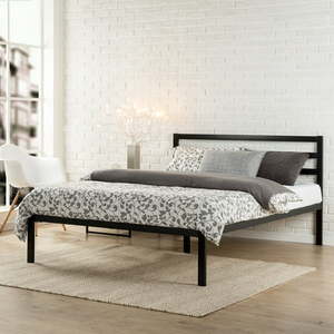 lot 23220 image: Modern Studio Platform 1500H Metal Bed FrameMattress Foundation with Headboard, no Boxspring needed, Wooden Slat Support, Full