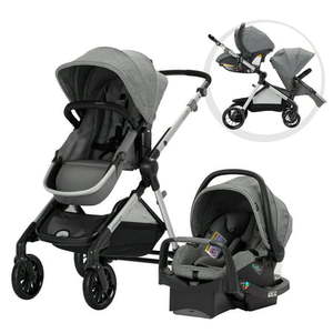lot 69120 image: Evenflo Pivot Xpand Travel System Stroller, Solid Print Percheron Gray