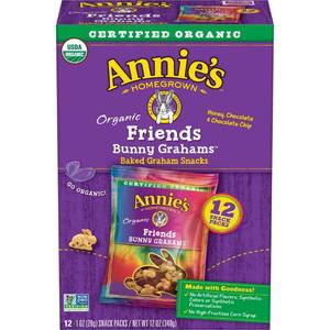 lot 132009 image: Annies Organic Snack Crackers, Bunny Grahams, 4 Boxes of 1 oz, 12 Count