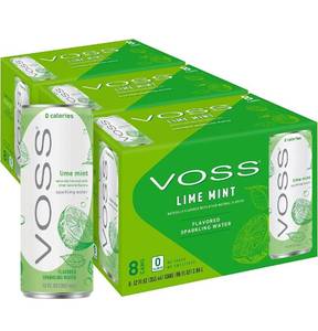 lot 137000 image: VOSS Lime Mint Flavored Sparkling Water - Unsweetened, Zero Calories, 355ml Cans (Pack of 24)