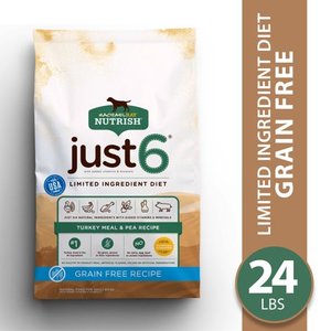 lot 138030 image: Rachael Ray Nutrish Just 6 Natural Dry Dog Food, Grain Free Turkey Meal & Pea Limited Ingredient Diet, 24 lbs