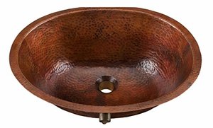 lot 43691 image: Sinkology SB207-19AG Freud Undermount Oval Handmade Pure Solid Bathroom Overflow, 19-14, Aged Copper Bath Sink