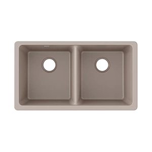lot 43692 image: Elkay Quartz Classic ELGU3322GR0 Greige Equal Double Bowl Undermount Sink