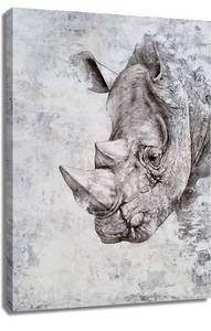 lot 43717 image: BATRENDY ARTS Rhinoceros Canvas Wall Art Large Wild Animal Head Picture Grey and White Modern Abstract Artwork Painting for Bedroom Bathroom Decorations Ready to Hang