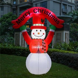 lot 5 image: Luxen Home 8Ft Snowman with Merry Christmas Banner inflatable and LED Lights