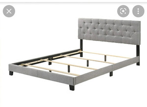 lot 14 image: OMI Gray Upholstered Twin Size Complete Bed