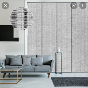 lot 29 image: GoDear Design Metallic Luster Blackout Natural Woven Adjustable Sliding Panel, 45.8- 86 W x 96 L- Retail$161.49