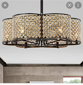 lot 37 image: Warehouse of Tiffany Ceiling Fandelier Black and Gold Item No. CFL-8421-BG RETAILS FOR $900