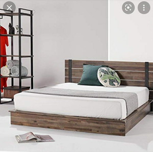 lot 38 image: Farmhouse Full Size Wood Platform Bed by Zinus Brock RETAILS FOR $499