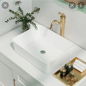 lot 39 image: White Ceramic Rectangular Vessel Bathroom Sink