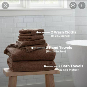 lot 49 image: Deluxe 6 Piece Cotton Terry Bath Towel Set Chocolate