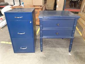lot 54 image: Blue Nightstand and File Cabinet