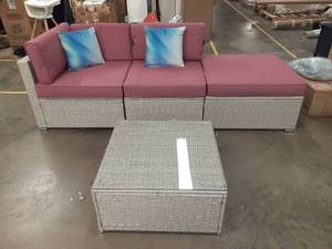 lot 55 image: 4 Piece Patio Chat Set with Cushions and Accent Pillows