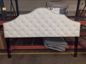 lot 69 image: King Size Upholstered Headboard with Nailhead Accents has a little dirt on one edge