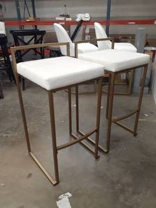 lot 77 image: PAIR of Creme and Gold Barstools some dirt on the seats