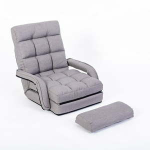 lot 94 image: Folding Floor Single Sofa Massage Recliner Chair W a Pillow 5 Adjustable Backrest Position Leisure Lounge Couch Gray