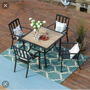 lot 98 image: SET of 4 Black Netal Patio Stackable Dining Chairs TABLE NOT INCLUDED