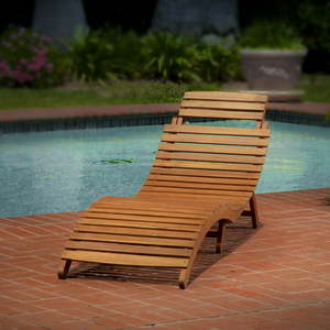 lot 113 image: Lahaina Outdoor Acacia Wood Chaise Lounge by Christopher Knight Home- Retail$128.99