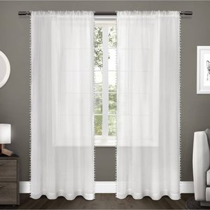 lot 122 image: Exclusive Home Curtains 2 Pack Pom Pom Applique Bordered Textured Sheer Rod Pocket Curtain Panels