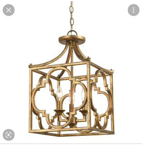 lot 125 image: Wembley 3 Light Chandelier in Antique Gold RETAIL $330