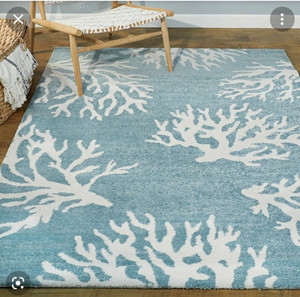 lot 133 image: Caistor Coastal Coral Reef Print Area Rug- 53 x 7 - Light Blue