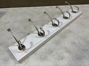 lot 30919 image: 27 Hanging Hook Rail White with Brushed Nickel Finish