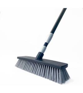 lot 30921 image: Deck Broom Scrub Brush with Long Handle Adjustable, 11.8 Stiff Bristle Brush Head, Scrubber for Cleaning Bathroom, Tub, Tile, Grout, Shop, Swimming Pool, Patio, Garages, Warehouse, Balcony, Black Lot of 2