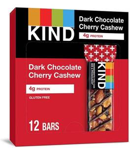 lot 30934 image: KIND Bars  Antioxidants Gluten Free 1.4 Ounce, Dark Chocolate Cherry Cashew, 12 - Count Lot of 2