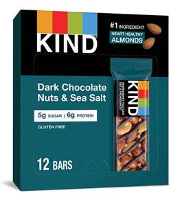 lot 30935 image: KIND Nut Bars, 1.4 Ounce (Pack of 12 - ), Dark Chocolate Nuts and Sea Salt, Gluten Free, 5g Sugar, 6g Protein Lot of 5