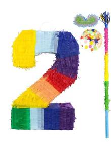 lot 30938 image: Lot of four 2s Pinata Small Pinata for Birthday Anniversary Celebration Decoration Theme Party Cinco de Mayo Fiesta Supplies with Stick Multicolor Colorful Pinata