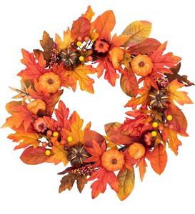 lot 30948 image: 16 Inch Fall Door Wreath Fall Leaf Berry Wreath Autumn Harvest Wreath for Front Door Thanksgiving Halloween Fall Decorations Home Decor