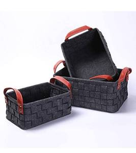 lot 37348 image: Storage Basket Felt Storage Bin with Handles Collapsible Organizer Box for Bedroom Office Closet(Dark Grey, 13.8L9.9W6.3H) Pack of 6