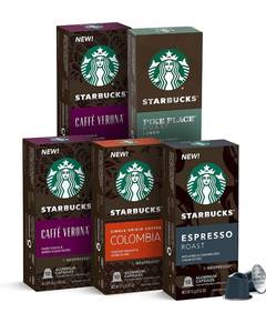 lot 37351 image: Starbucks by Nespresso, Intense Variety Pack (50-count single serve capsules, 10 of each flavor, compatible with Nespresso Original Line System)