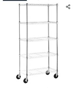 lot 37375 image: 5-Shelf Adjustable, Heavy Duty Storage Shelving Unit on 4 Wheel Casters, Metal Organizer Wire Rack, Chrome (30L x 14W x 64.75H)