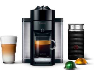 lot 38605 image: Nespresso Vertuo Coffee and Espresso Maker by DeLonghi, Piano Black with Aeroccino Milk Frother