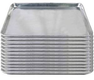 lot 38610 image: Tiger Chef Full Size 18 x 26 inch Aluminum Sheet Pan Commercial Bakery Equipment Cake Pans 19 Gauge 12 Pack